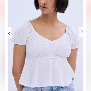Aeropostale Smocked Cap Sleeve Peplum Top White